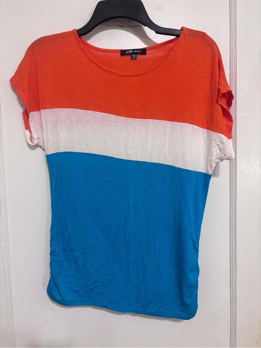 J. Jill Orange White Blue Colorblock Short Sleeve Tee